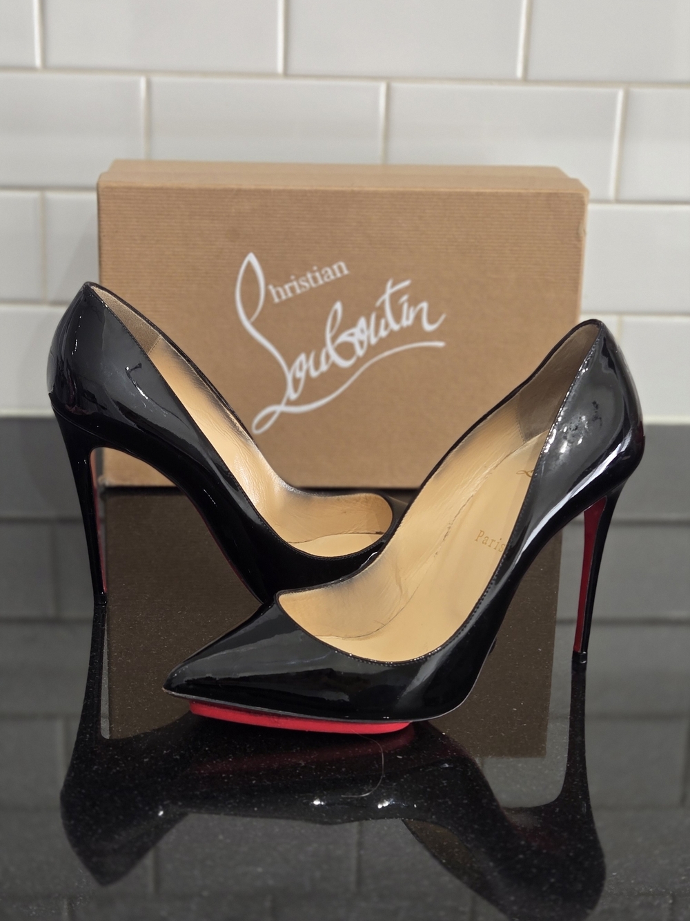 Christian Louboutin Black Patent Stiletto Pumps with Red Sole